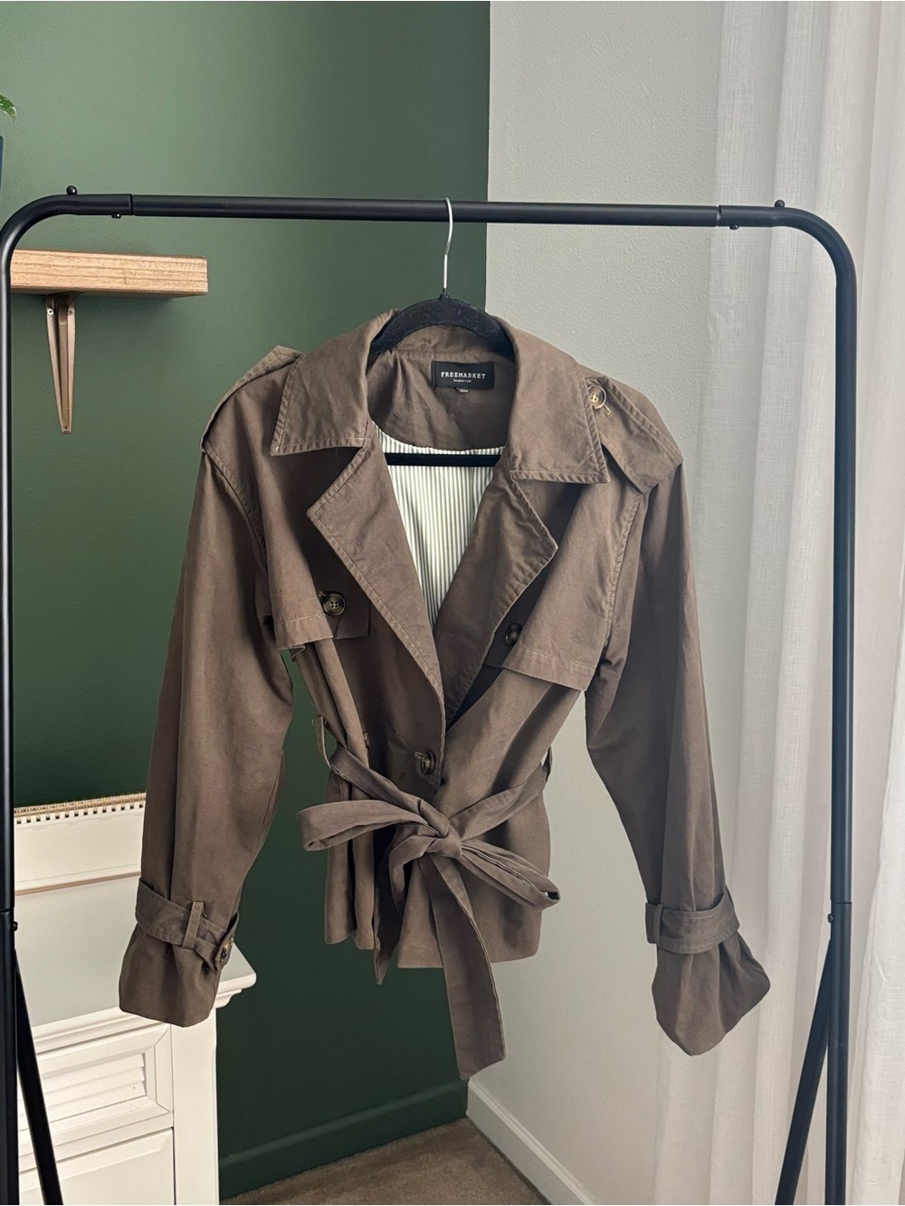 Brown Tie-Waist Trench Jacket